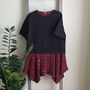 ZARA | Black drop waist dress with plaid bottom